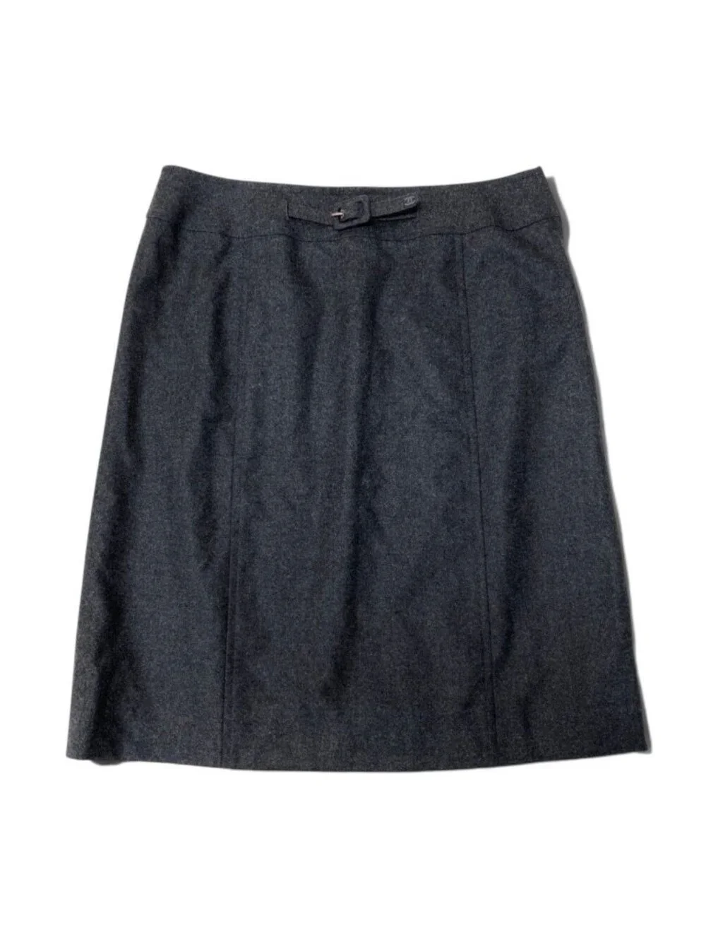 Chanel Pencil Skirt Knee Length CC Logo Belt Design Gray 38